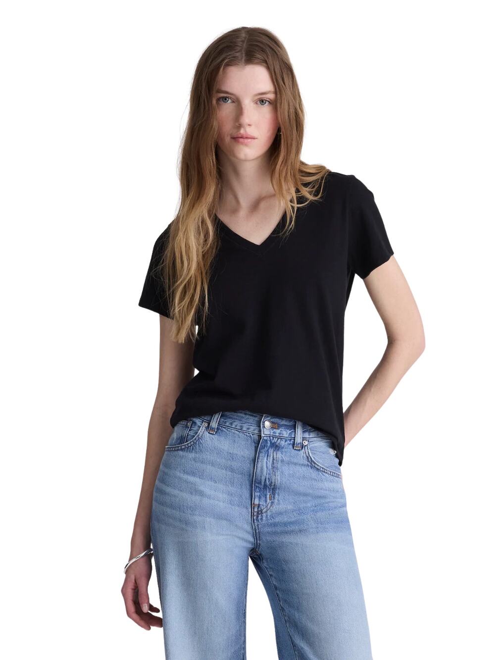 Madewell Women's Softfade Cotton V-Neck Tee Black Short Sleeve Plus 2XL